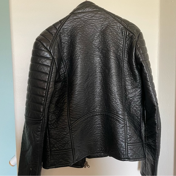Black Heavy Faux Leather Black Moto Biker Jacket - Picture 9 of 14
